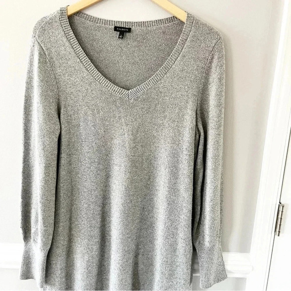 Talbots Poet Sleeve Gray V Neck Shimmer Sweater Dress Size Large - Picture 4 of 6